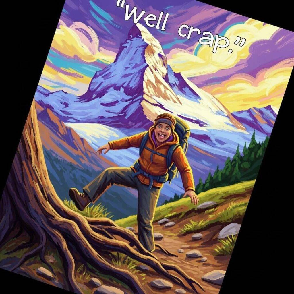 A person stumbling over a root in the Alps.