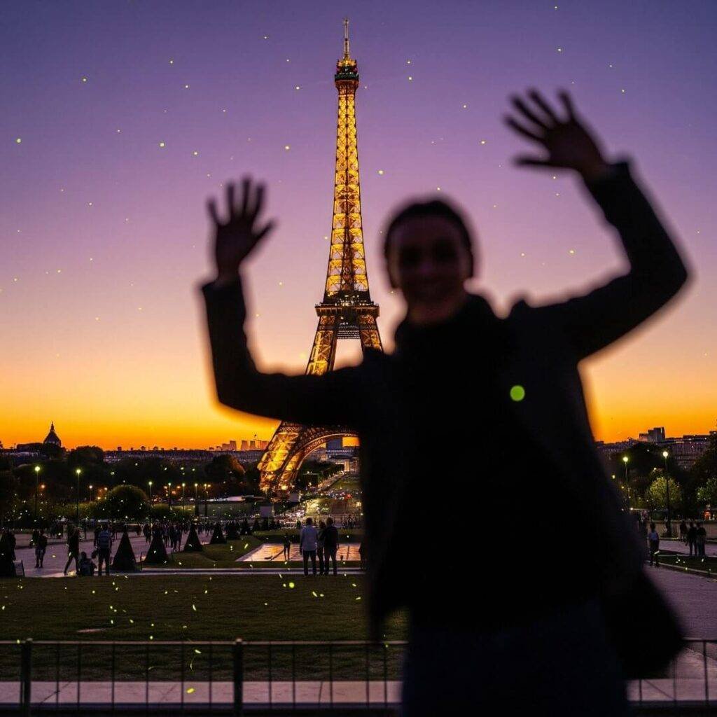 A slightly blurred shot of Champ de Mars at sunset.