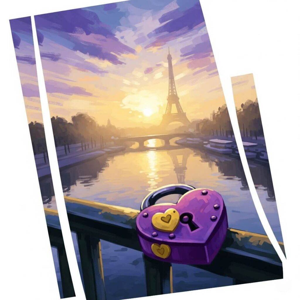Arc de Triomphe at dusk, pigeon eating croissant.