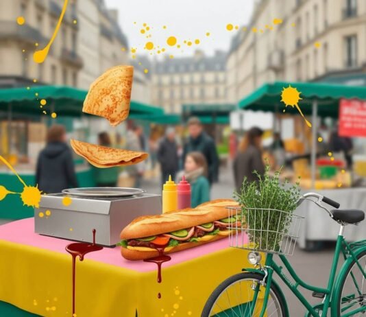 The Ultimate Paris Street Food Guide for First-Time Visitors A crepe is being flipped at a market stall.