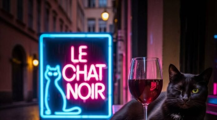 Best Night Bars in Lyon: Where to Drink Like a Local Neon-lit bar scene with a cat and a glass of wine.