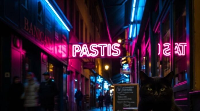Lyon Nightlife Guide: 10 Bars You Can’t Miss Neon-lit Lyon alley with a smug cat and pastis.