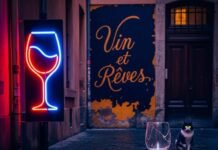 Hidden Bars in Lyon That Tourists Rarely Find Neon-lit Lyon alley with chipped glass and cat.
