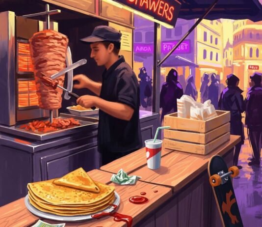 Cheap Eats in Paris: Best Street Food Under €10 A vendor slicing shawarma at a market stall.