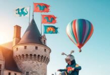 Best Loire Castles for Families and Kids Castle turret, knight kid tripping, picnic, hot air balloon.
