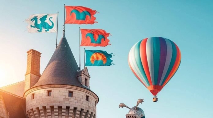 Best Loire Castles for Families and Kids Castle turret, knight kid tripping, picnic, hot air balloon.