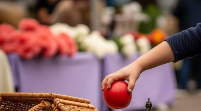 France with Kids: Best Family-Friendly Activities Child's hand reaching for apple, picnic basket, Eiffel Tower.