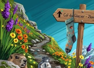Beginner’s Guide to Hiking the French Alps Impressionistic digital painting of French Alps trail with funny details.