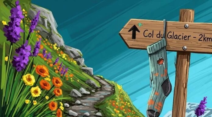 Beginner’s Guide to Hiking the French Alps Impressionistic digital painting of French Alps trail with funny details.