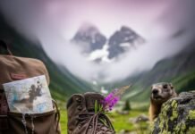 Alps Hiking Adventure: What to Pack & Expect A boot with a flower, map, and a marmot.