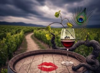 Burgundy vs Bordeaux: Which French Wine Tour Should You Choose? A wine glass and lipstick mark on a barrel.