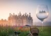 Loire Castles Guide: How to See Them All in 3 Days Chambord castle at dawn, bicycle, wildflowers, giant wine glass.