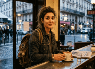 France Feels Expensive Now — But You’re Probably Spending Wrong A woman traveler with a backpack and coffee in a Paris cafe.